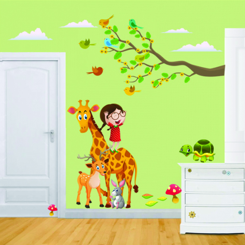 Αυτοκόλλητο τοίχου με Κορίτσι και ζώα